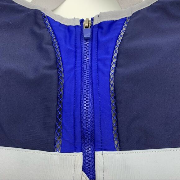 Fabletics Zoe High Impact Zip Front Cross Back Strap Sports Bra Blue/Grey - Picture 6 of 12